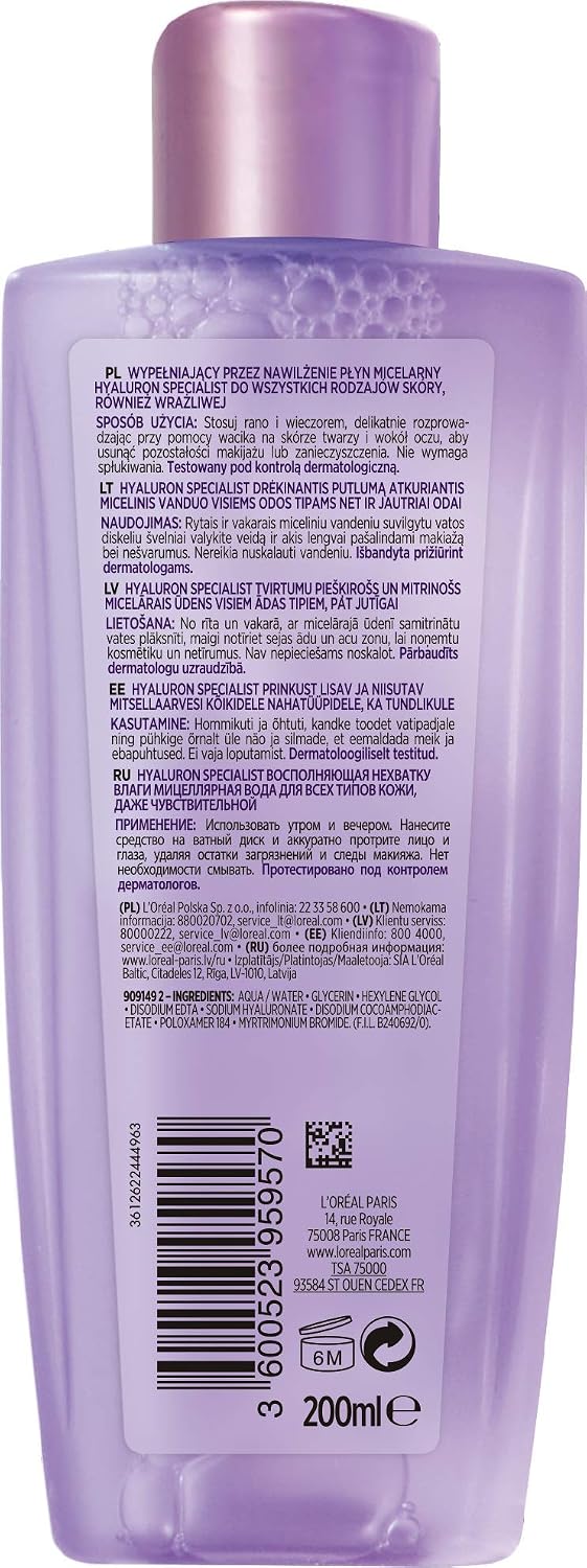 L'Oréal Paris Hyaluron Micellar Water 200ml, view 2