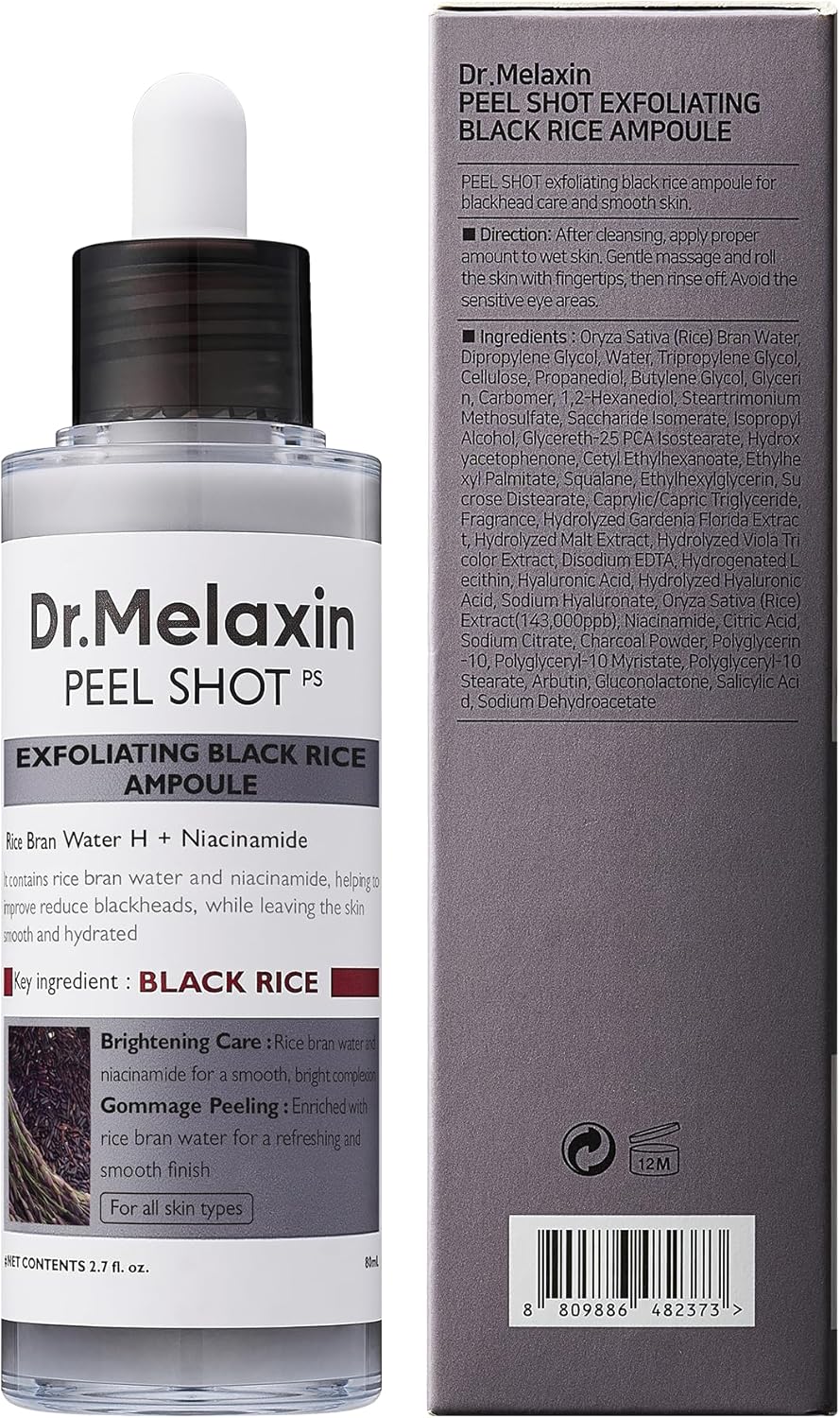 Dr. Melaxin peel shot exfoliating black rice ampoule with packaging