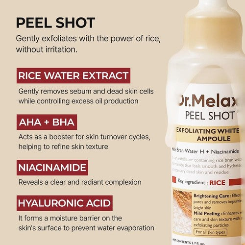 Dr.Melaxin Peel Shot Exfoliating Rice Ampoule 80ml | Gentle Resurfacing Ampoule