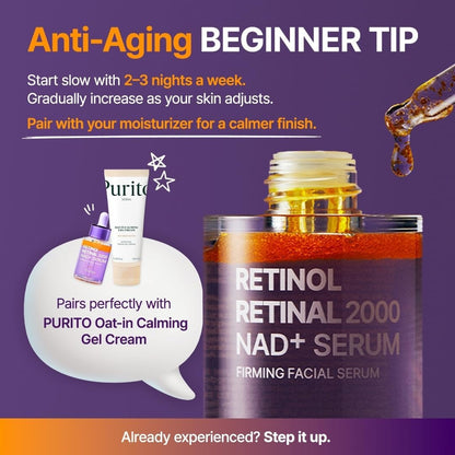 PURITO Retinol Retinal 2000 NAD+ Serum | Advanced Anti-Aging Treatment