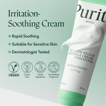 PURITO SEOUL Wonder Releaf Centella Cream Unscented 50ml | Barrier Repair Moisturizer