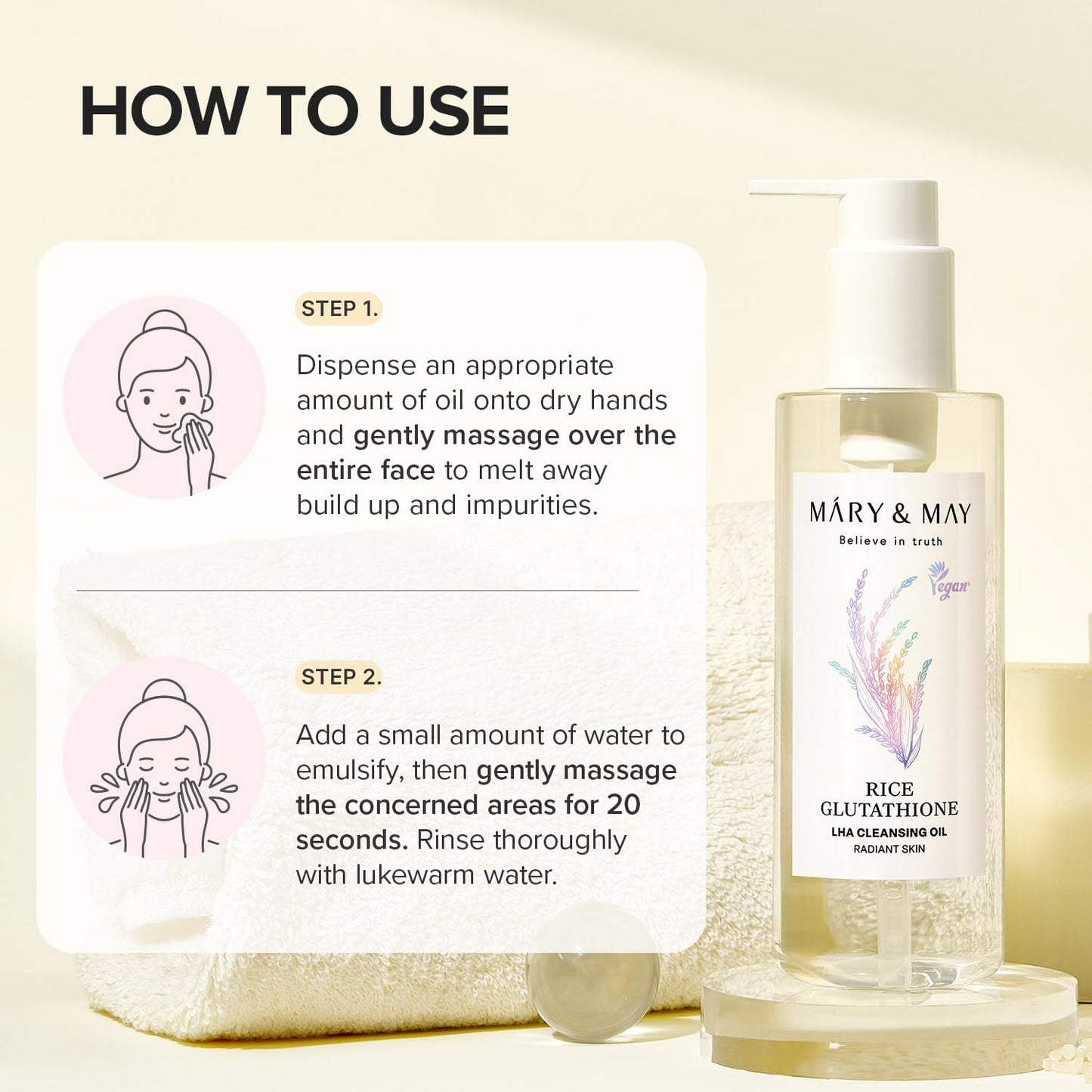 Mary&May Rice Glutathione LHA Cleansing Oil 200ml | Brightening Makeup Remover