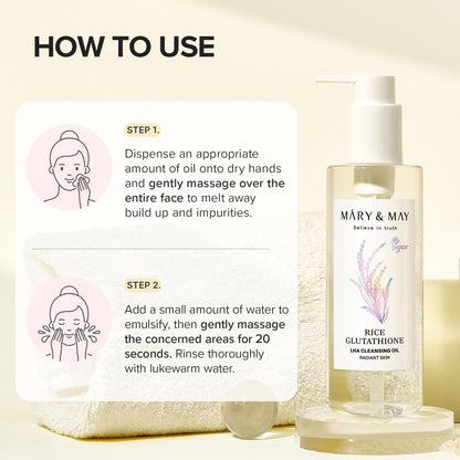 Mary&May Rice Glutathione LHA Cleansing Oil 200ml | Brightening Makeup Remover