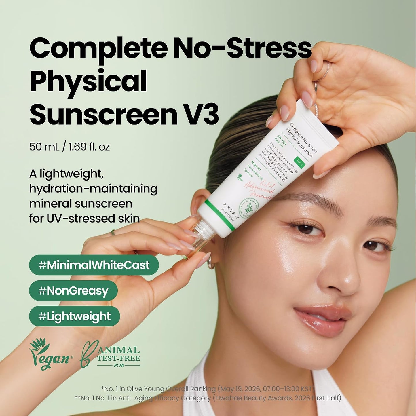 AXIS-Y Sunblock SPF50 50ml | Vegan No White Cast Sunscreen for Daily Wear