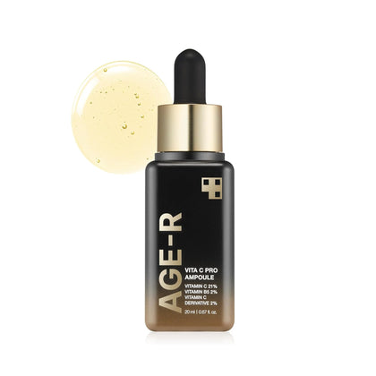 AGE-R skincare ampoule bottle with dropper on a white background