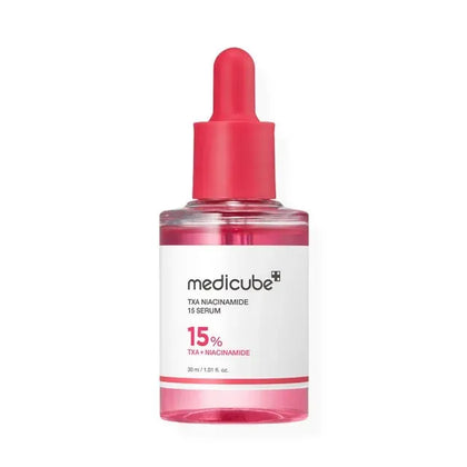 Medicube TMA Niacinamide 15 Serum bottle with red cap on a white background