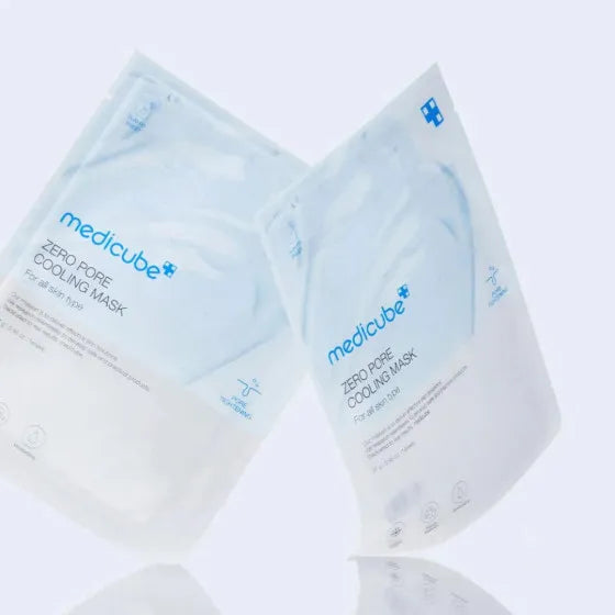 Two medicube zero pore cooling masks on a light gray background