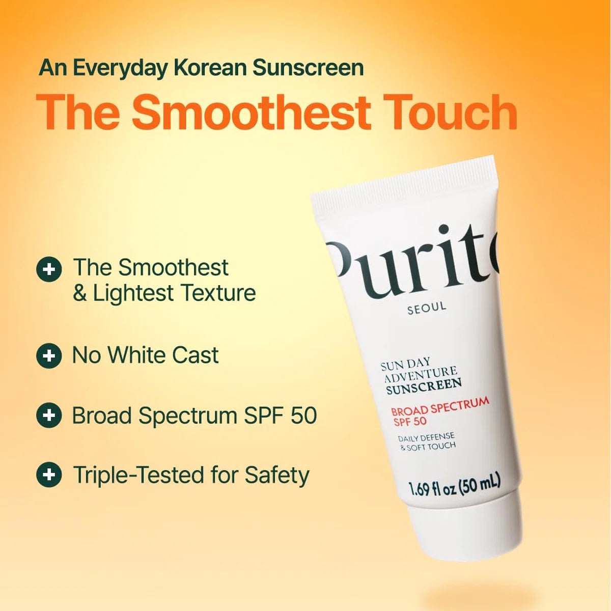 PURITO SEOUL Sun Day Adventure Sunscreen SPF50 50ml | Hydrating Daily Sunscreen