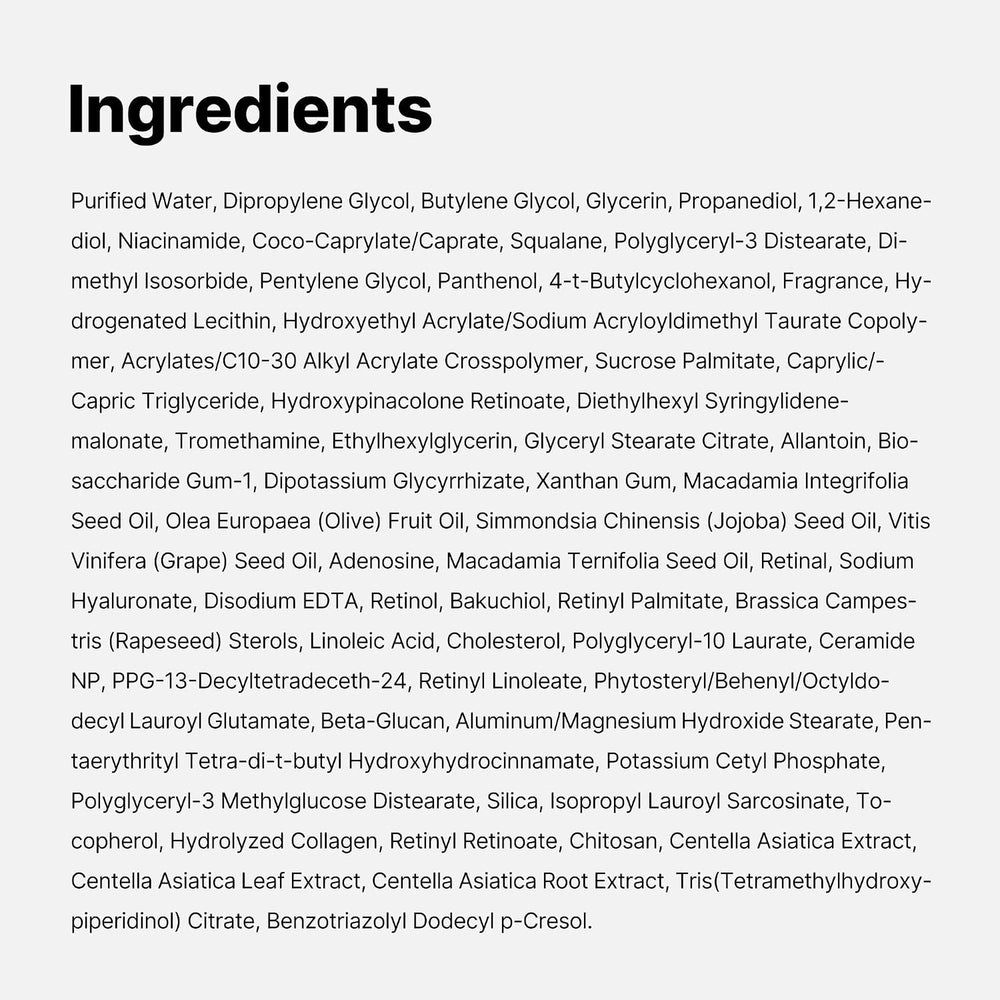 List of ingredients medicube retnal serum 