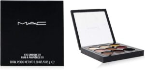 MAC Eye Shadow x 9 Semi-Sweet Times Nine palette open showing 9 brown neutral eyeshadow shades